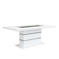 ACME Elizaveta Dining Table, Gray Velvet, Faux Crystal Diamonds &White High Gloss Finish FredCo