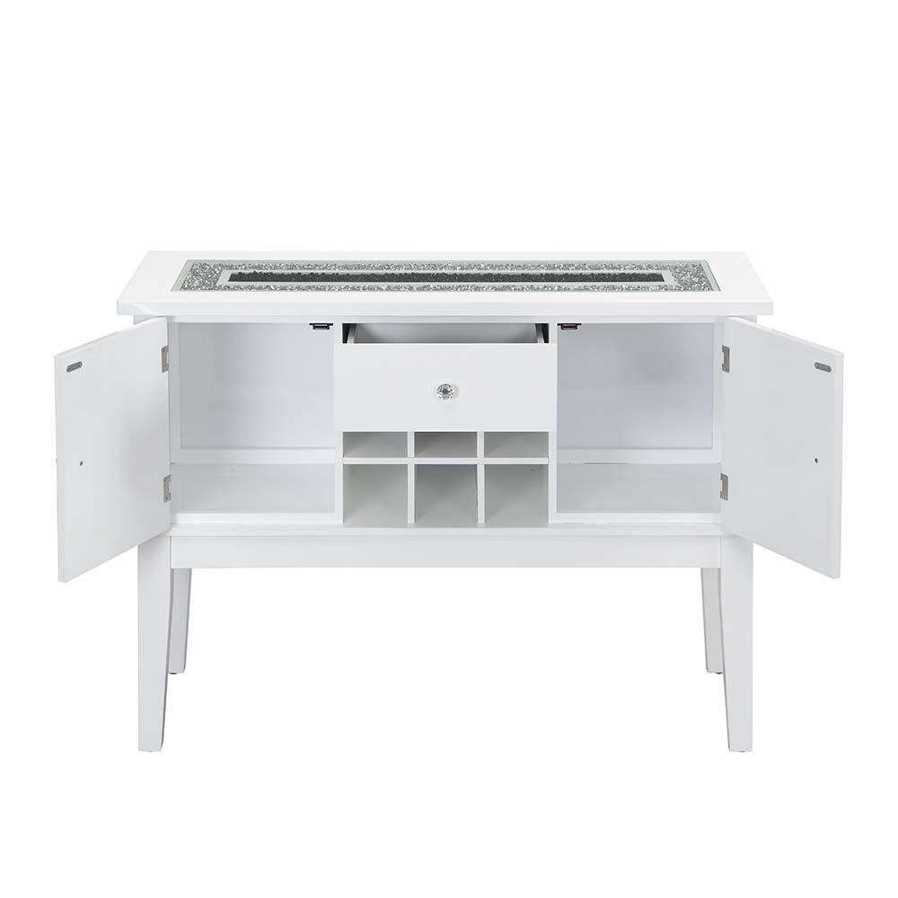 ACME Elizaveta Server, Gray Velvet, Faux Crystal Diamonds &White High Gloss Finish FredCo
