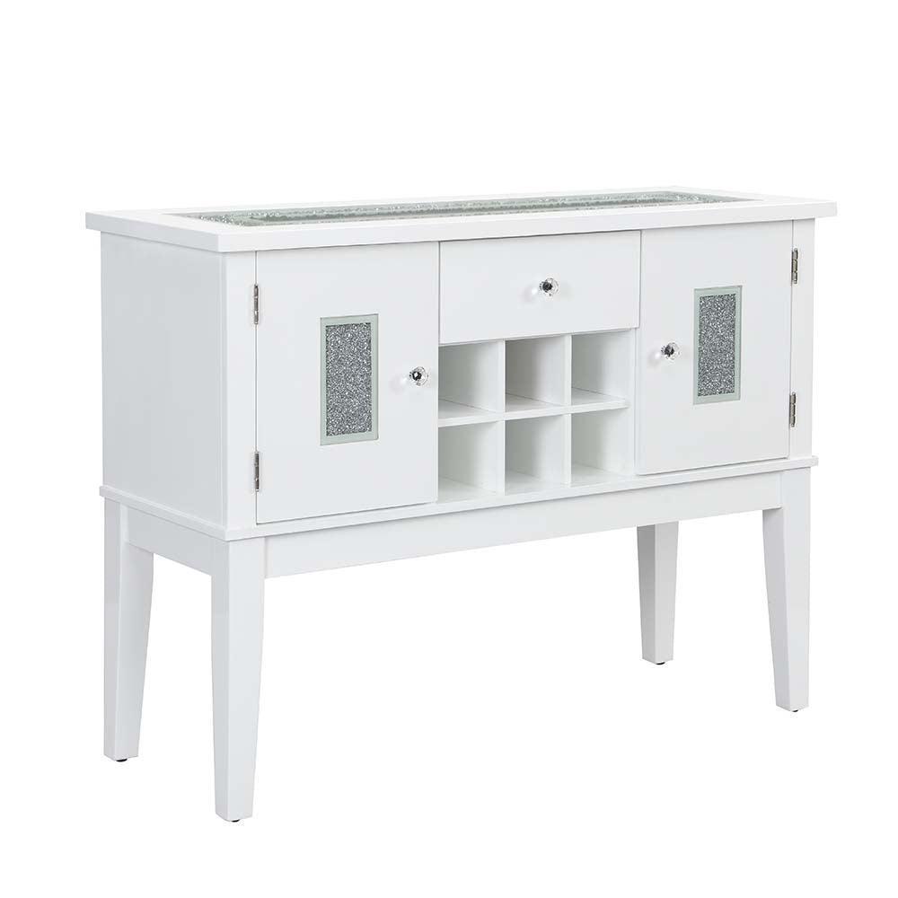 ACME Elizaveta Server, Gray Velvet, Faux Crystal Diamonds &White High Gloss Finish FredCo