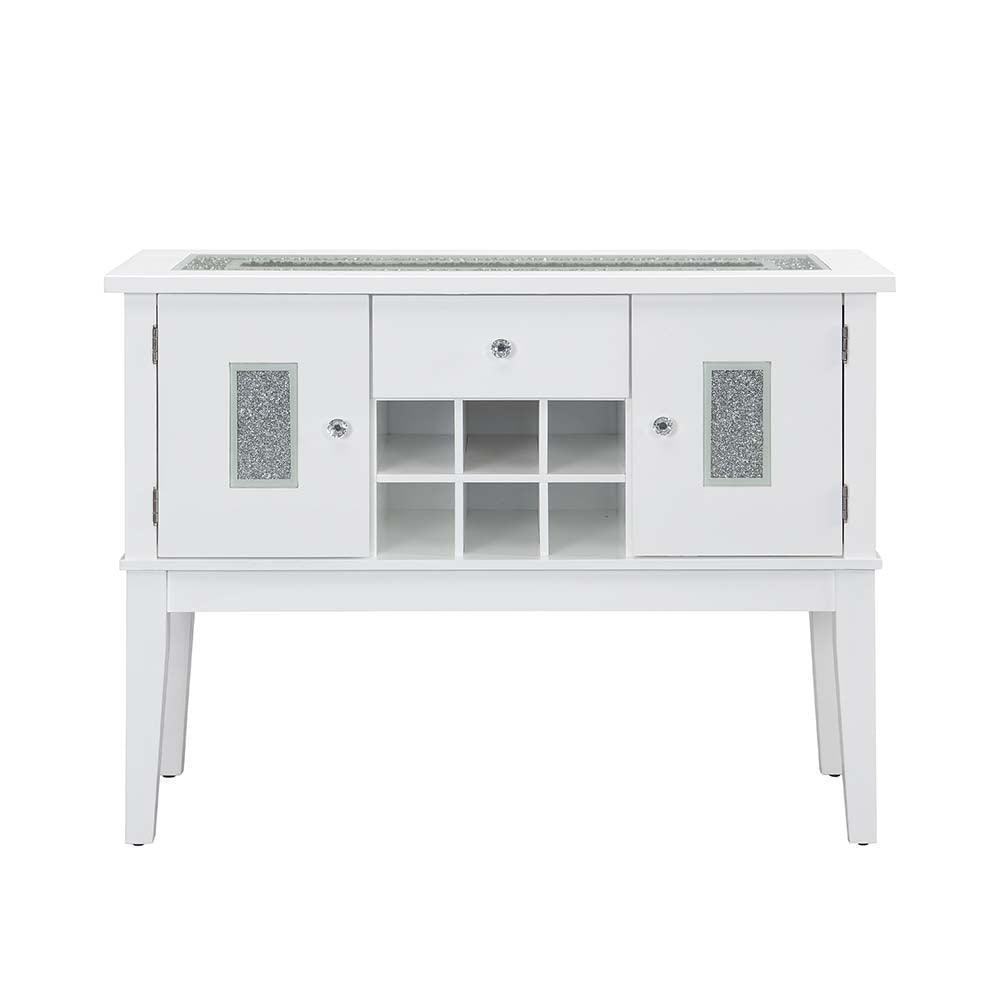 ACME Elizaveta Server, Gray Velvet, Faux Crystal Diamonds &White High Gloss Finish FredCo