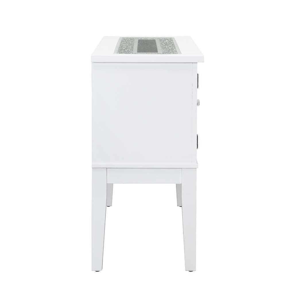 ACME Elizaveta Server, Gray Velvet, Faux Crystal Diamonds &White High Gloss Finish FredCo