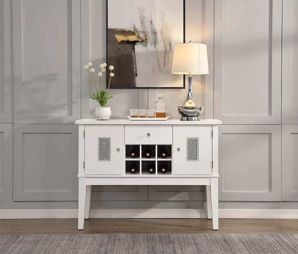 ACME Elizaveta Server, Gray Velvet, Faux Crystal Diamonds &White High Gloss Finish FredCo