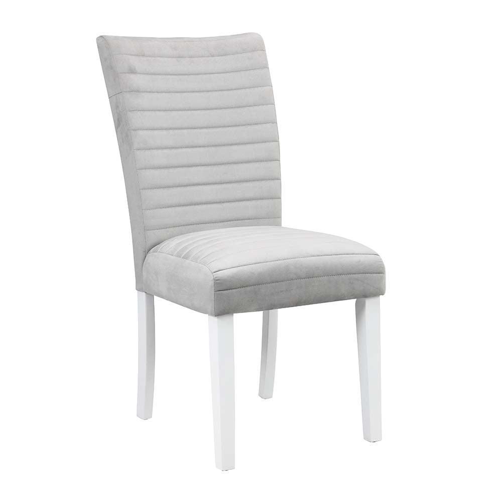 ACME Elizaveta Side Chair (Set-2), Gray Velvet, Faux Crystal Diamonds &White High Gloss Finish FredCo