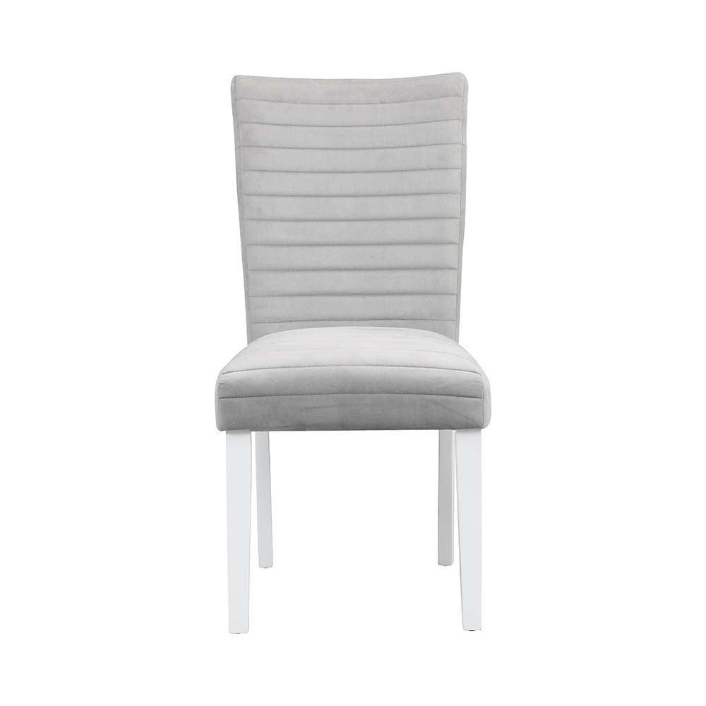 ACME Elizaveta Side Chair (Set-2), Gray Velvet, Faux Crystal Diamonds &White High Gloss Finish FredCo