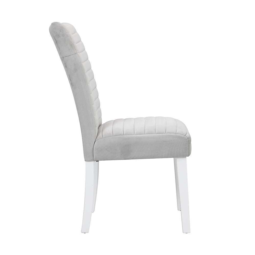 ACME Elizaveta Side Chair (Set-2), Gray Velvet, Faux Crystal Diamonds &White High Gloss Finish FredCo