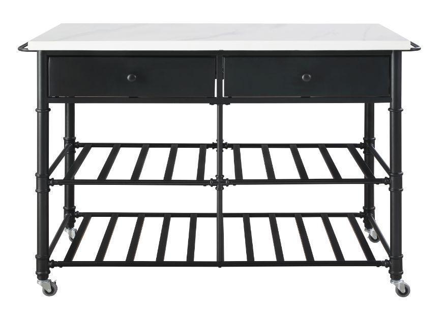 ACME Emery Kitchen Island, White Cultured Stone & Gray Finish FredCo