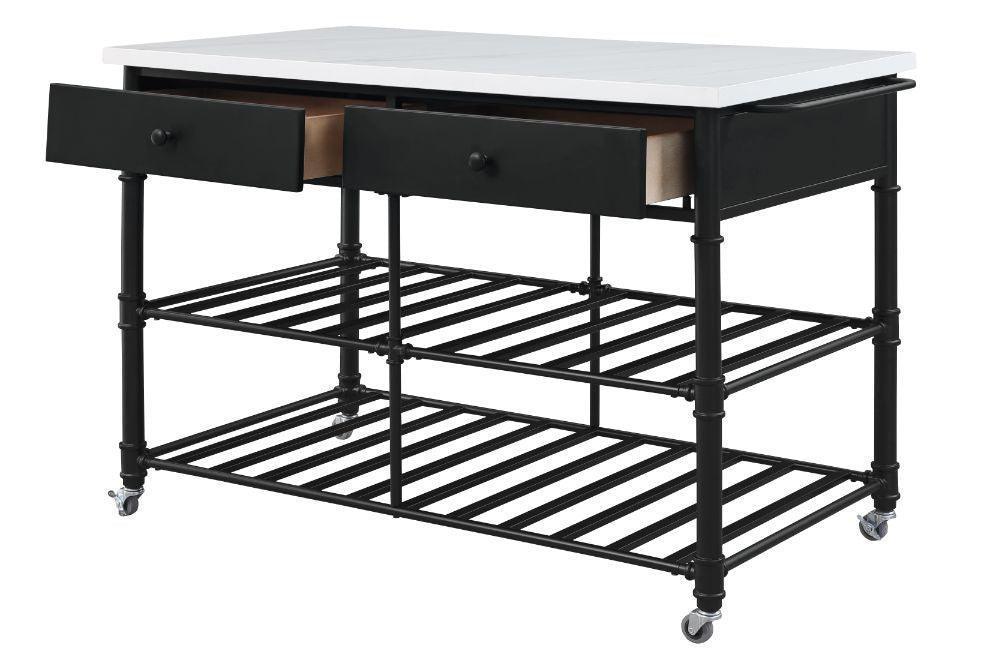 ACME Emery Kitchen Island, White Cultured Stone & Gray Finish FredCo