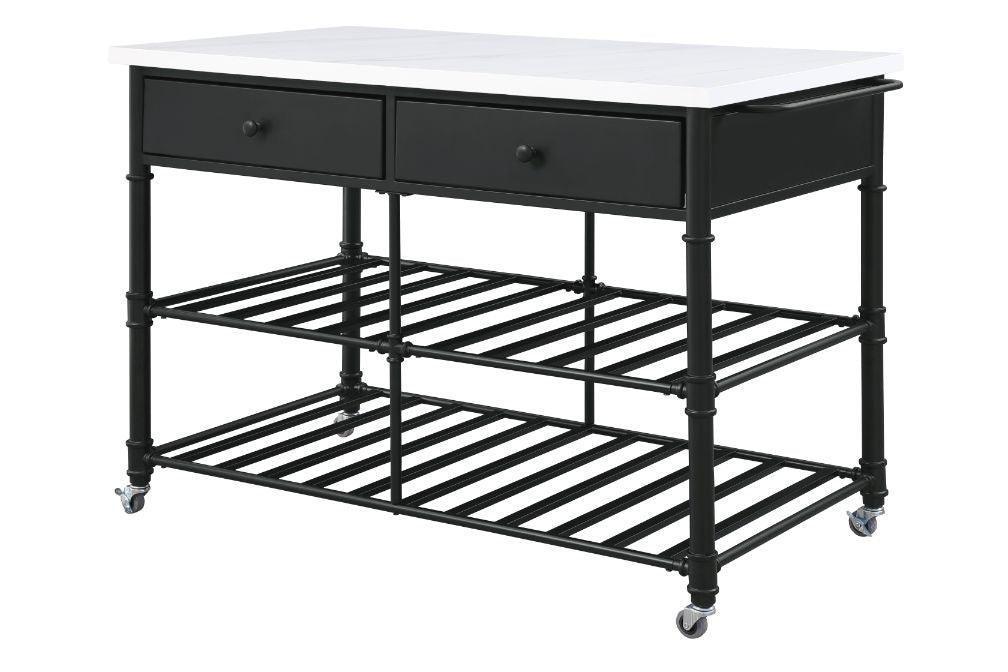 ACME Emery Kitchen Island, White Cultured Stone & Gray Finish FredCo