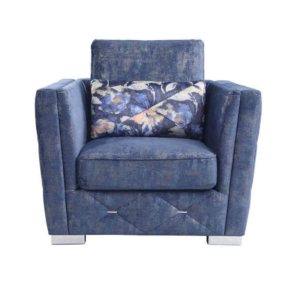 ACME Emilia Chair w/1 Pillow, 2-Tone Blue Fabric FredCo