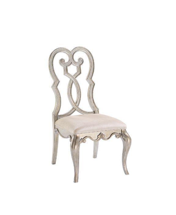 ACME Esteban Side Chair, Beige Fabric & Antique Champagne Finish FredCo