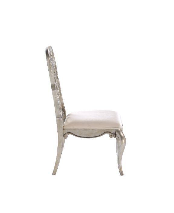 ACME Esteban Side Chair, Beige Fabric & Antique Champagne Finish FredCo