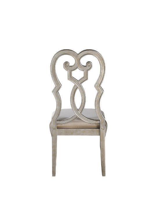 ACME Esteban Side Chair, Beige Fabric & Antique Champagne Finish FredCo