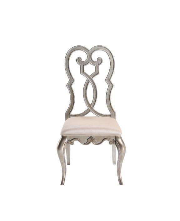 ACME Esteban Side Chair, Beige Fabric & Antique Champagne Finish FredCo