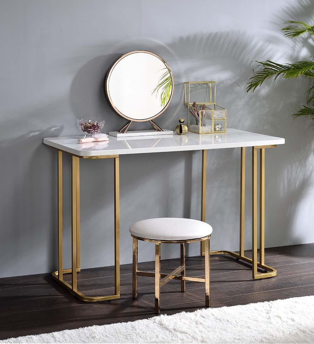 ACME Estie Vanity Desk , White & Gold Finish FredCo