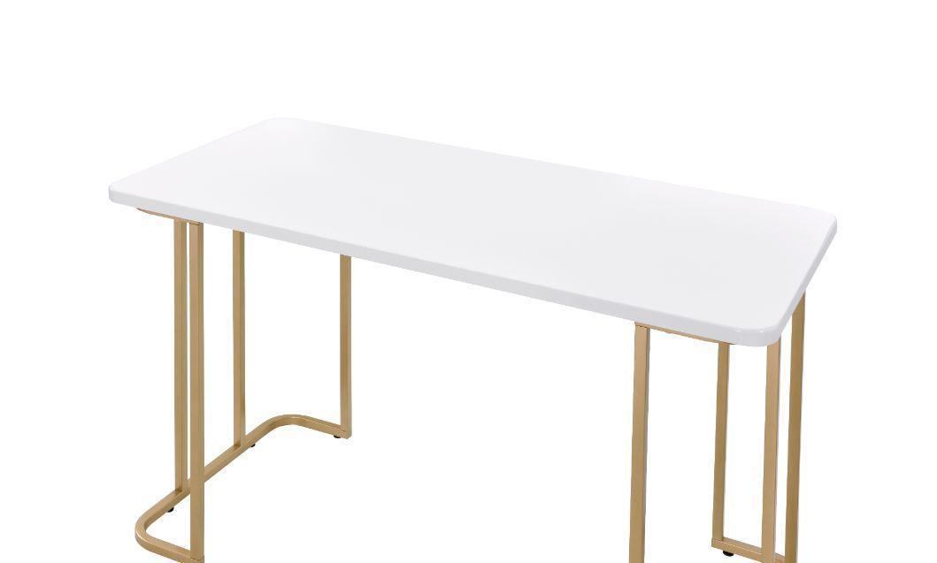 ACME Estie Writing Desk, White & Gold Finish FredCo