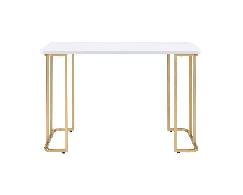 ACME Estie Writing Desk, White & Gold Finish FredCo