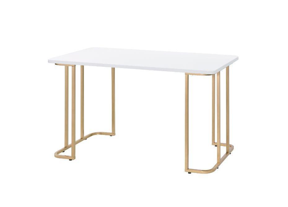 ACME Estie Writing Desk, White & Gold Finish FredCo