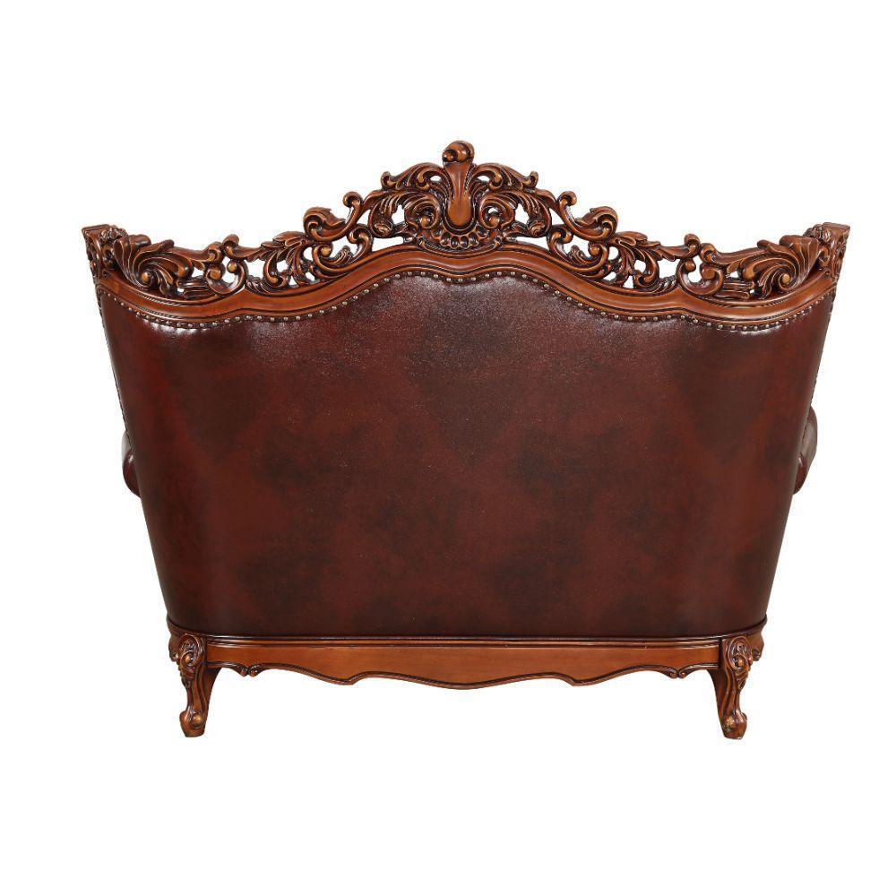 ACME Eustoma Loveseat w/2 Pillows, Cherry Top Grain Leather Match & Walnut 53066 FredCo