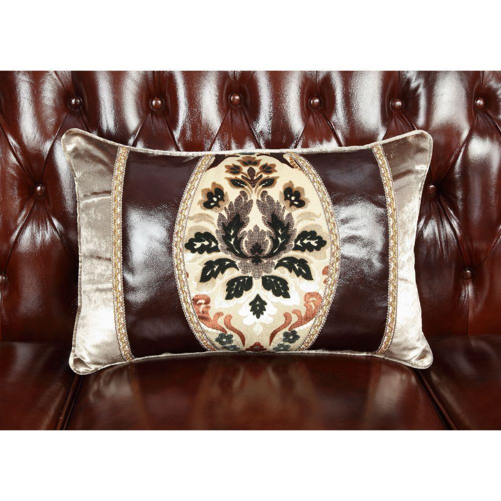 ACME Eustoma Loveseat w/2 Pillows, Cherry Top Grain Leather Match & Walnut 53066 FredCo