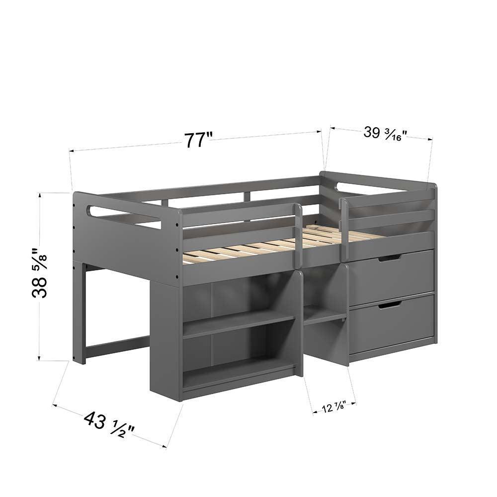 ACME Fabiana Twin Loft Bed w/Storage, Gray Finish FredCo