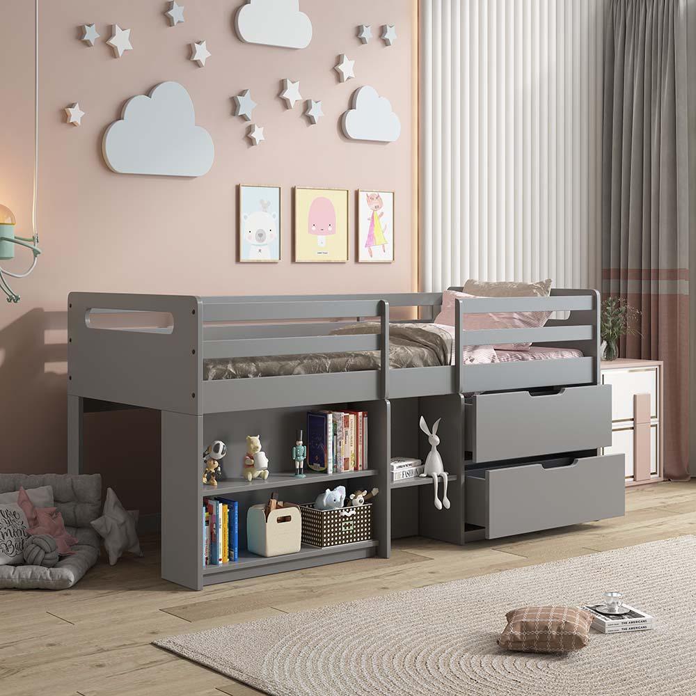 ACME Fabiana Twin Loft Bed w/Storage, Gray Finish FredCo