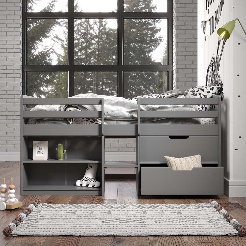 ACME Fabiana Twin Loft Bed w/Storage, Gray Finish FredCo