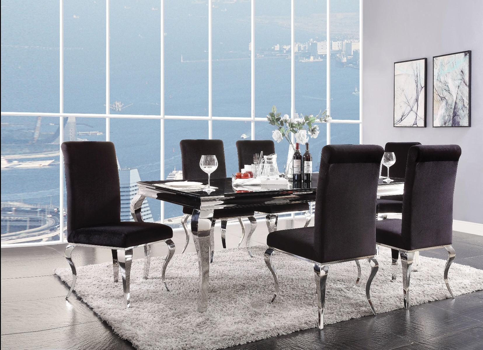ACME Fabiola Dining Table, Stainless Steel & Black Glass 62070 FredCo