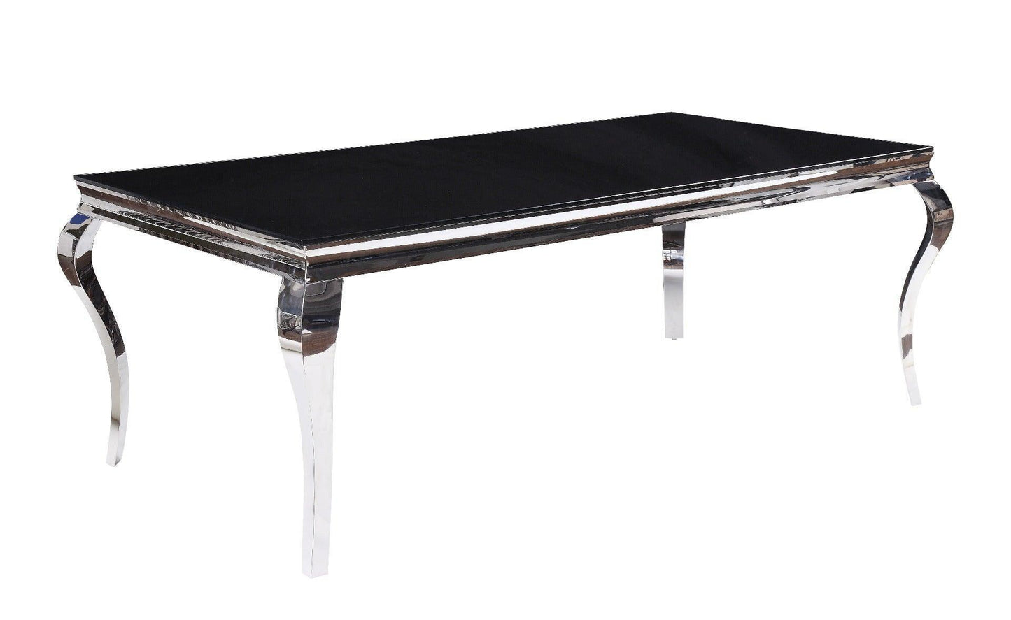 ACME Fabiola Dining Table, Stainless Steel & Black Glass 62070 FredCo