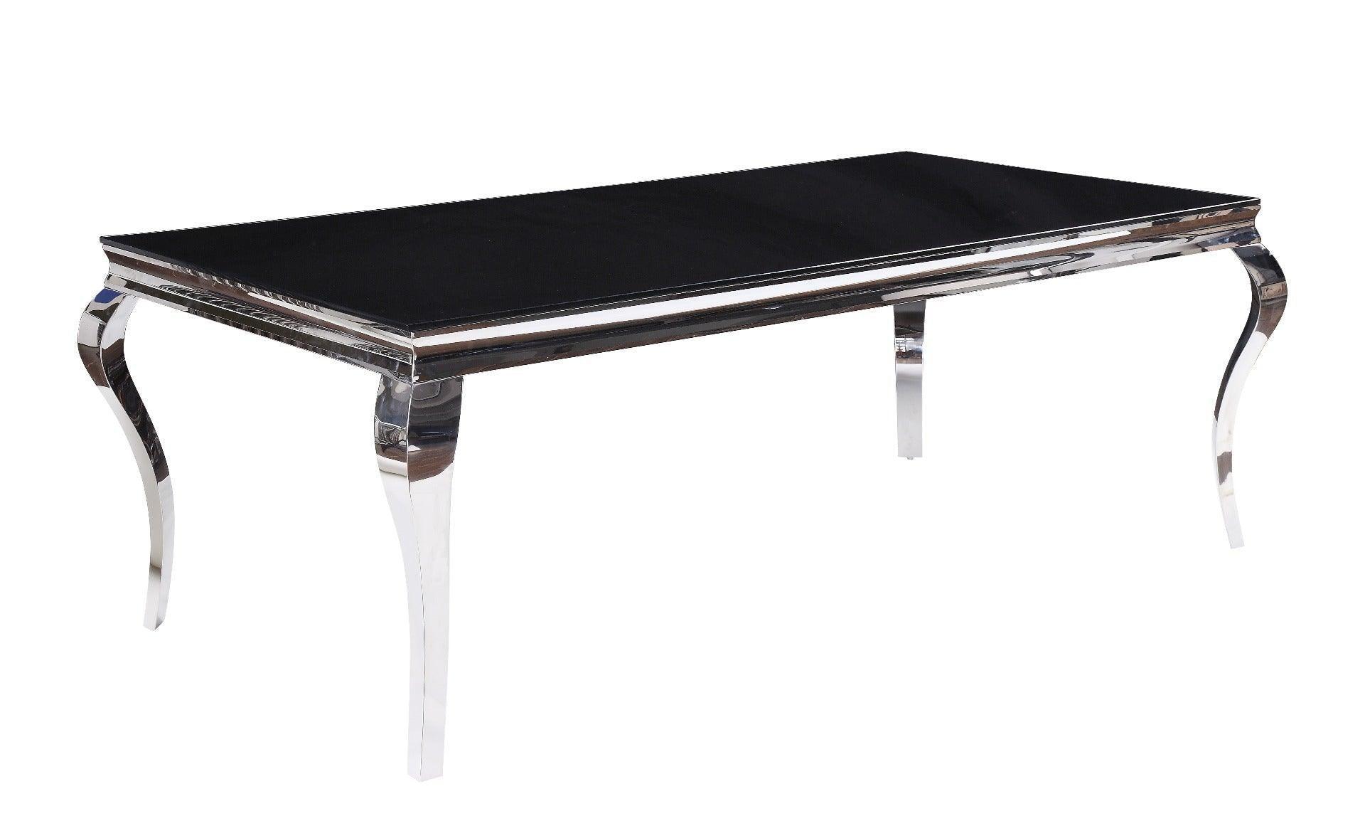ACME Fabiola Dining Table, Stainless Steel & Black Glass 62070 FredCo