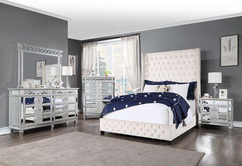 ACME Fabrice Eastern King Bed, Beige Velvet FredCo