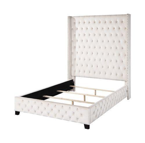 ACME Fabrice Eastern King Bed, Beige Velvet FredCo