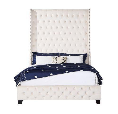 ACME Fabrice Eastern King Bed, Beige Velvet FredCo
