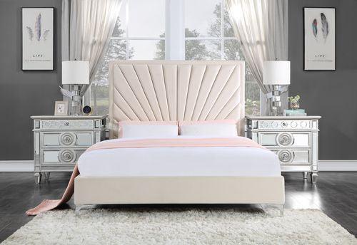 ACME Faiz Eastern King Bed, Beige Velvet FredCo