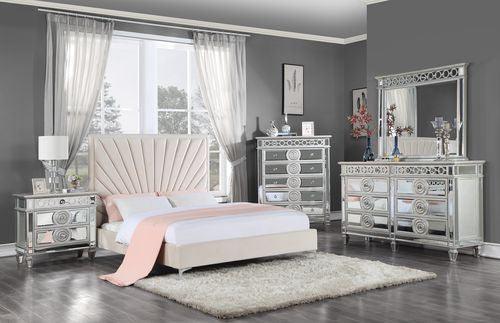 ACME Faiz Eastern King Bed, Beige Velvet FredCo