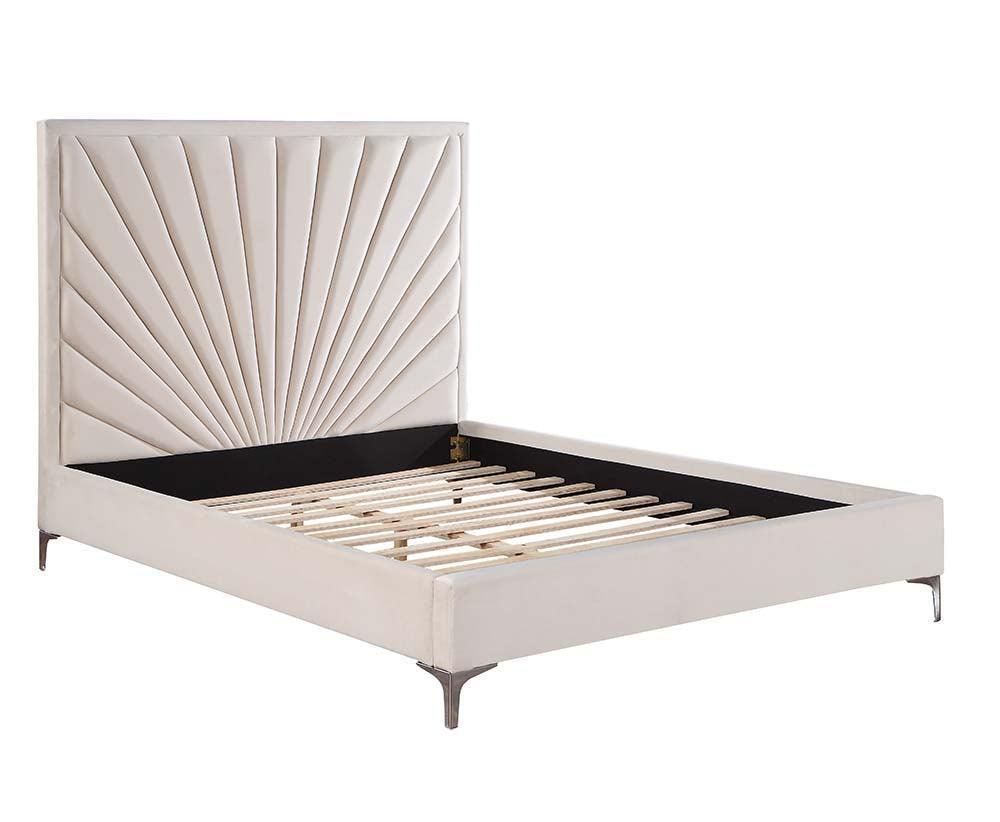 ACME Faiz Queen Bed, Beige Velvet FredCo