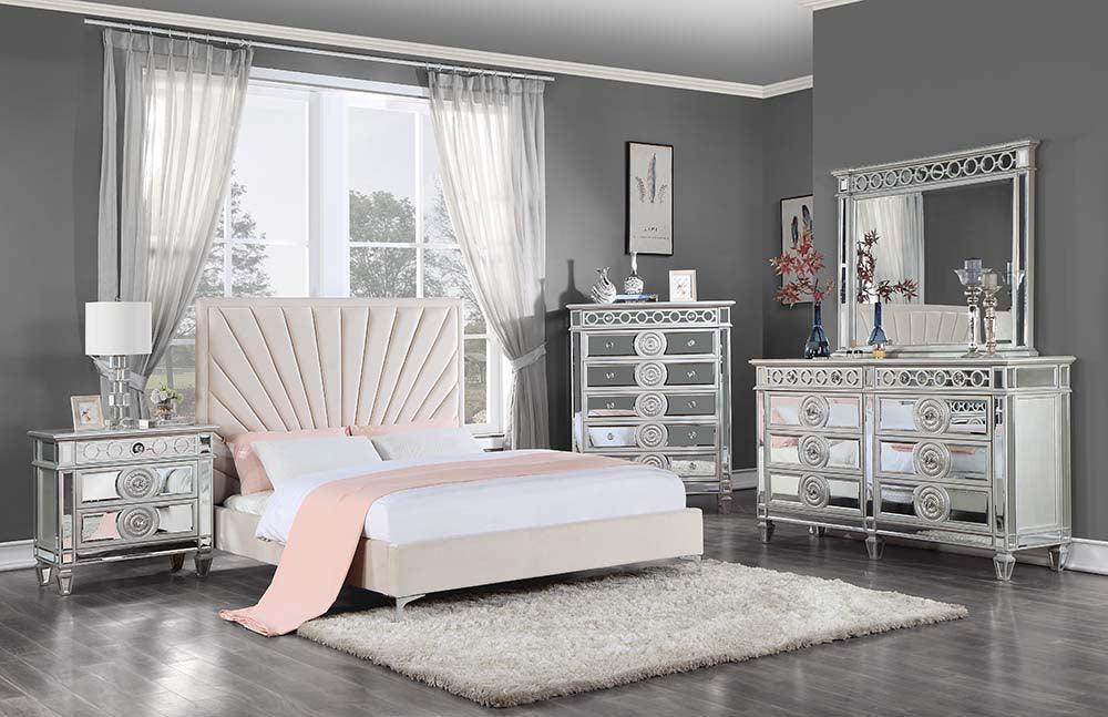 ACME Faiz Queen Bed, Beige Velvet FredCo