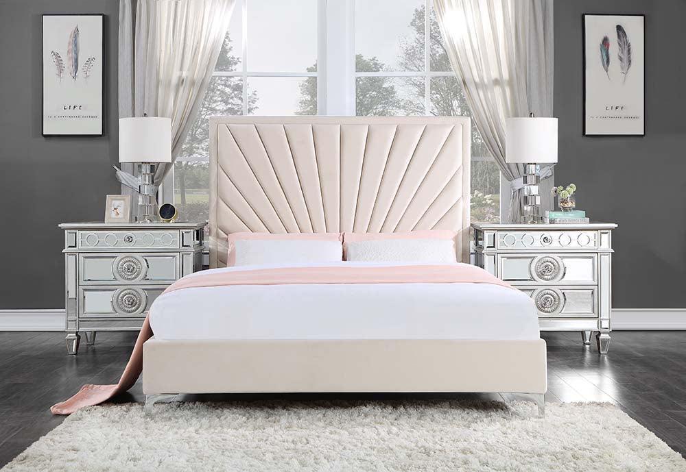 ACME Faiz Queen Bed, Beige Velvet FredCo