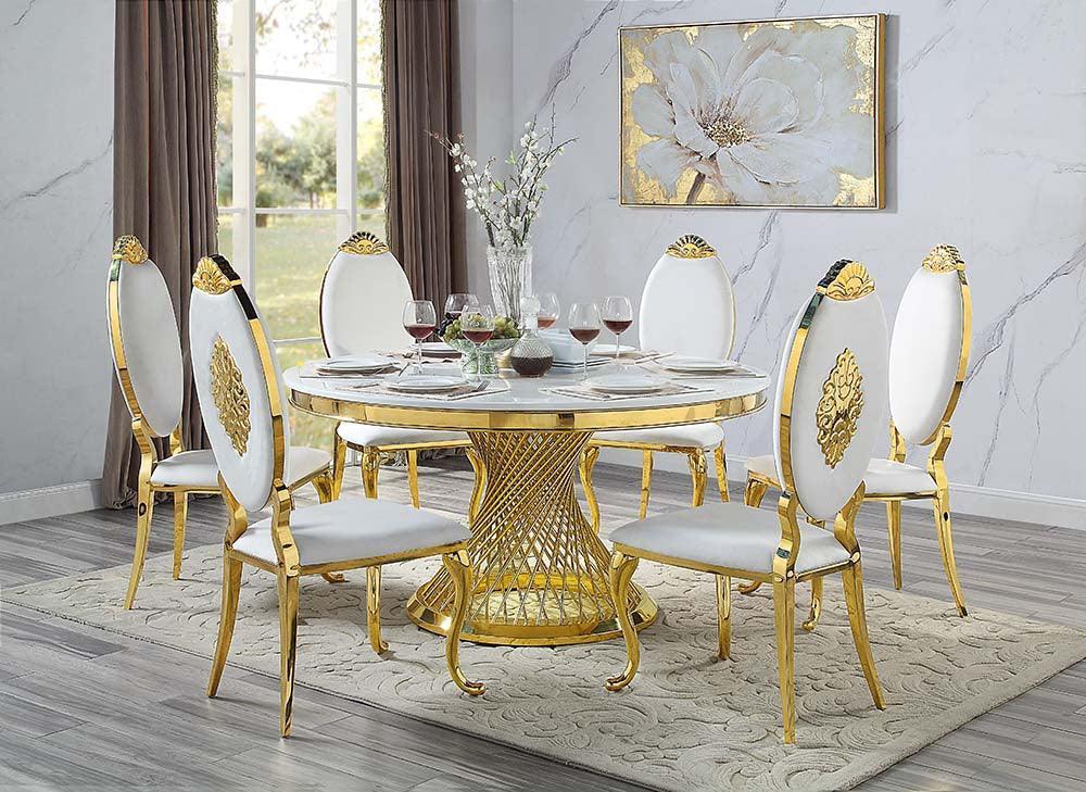 ACME Fallon Dining Table, Faux Marble Top & Mirrored Gold Finish FredCo