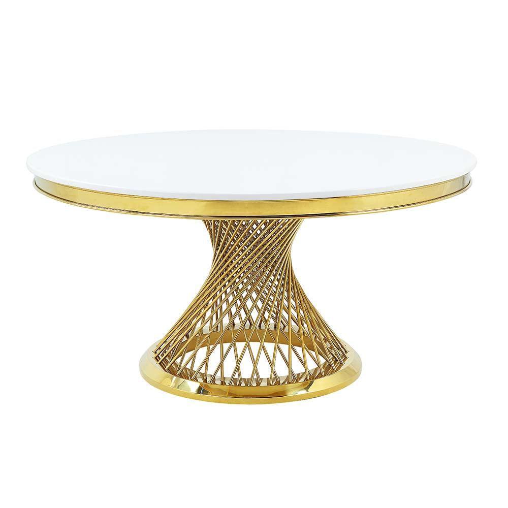 ACME Fallon Dining Table, Faux Marble Top & Mirrored Gold Finish FredCo