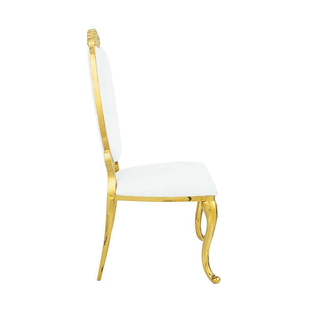 ACME Fallon Side Chair(Set-2), White PU & Mirroed Gold Finish FredCo