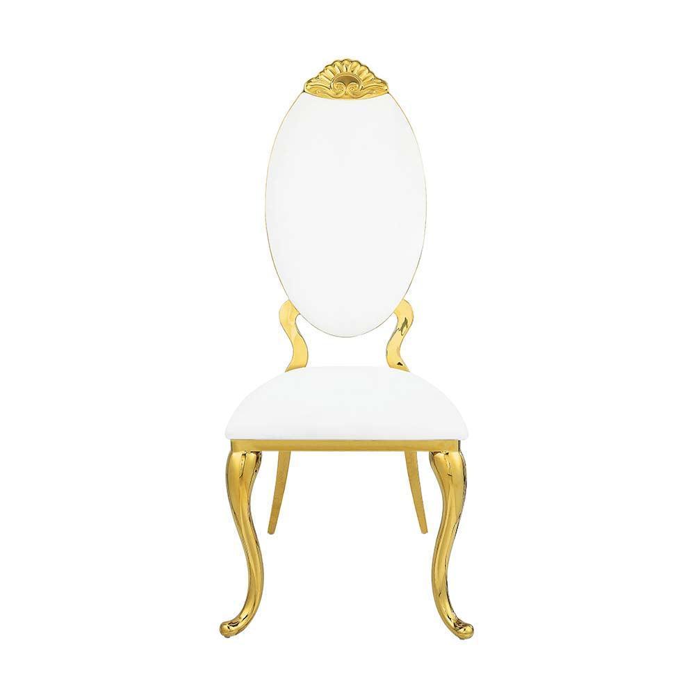 ACME Fallon Side Chair(Set-2), White PU & Mirroed Gold Finish FredCo