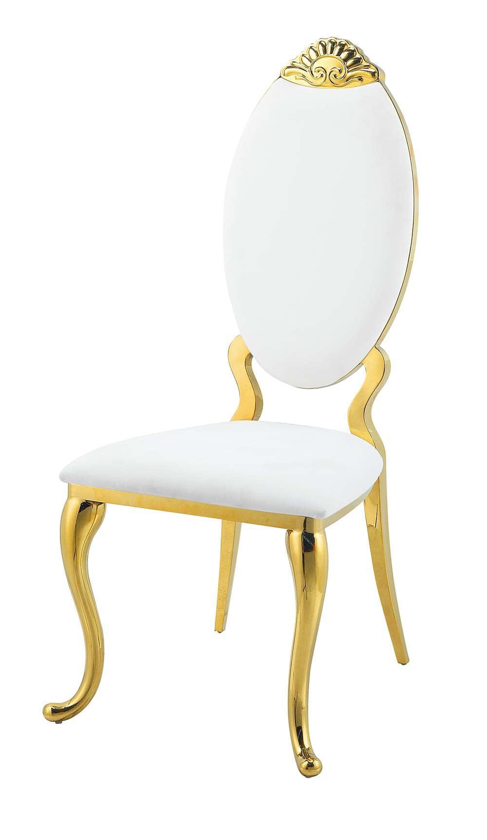 ACME Fallon Side Chair(Set-2), White PU & Mirroed Gold Finish FredCo