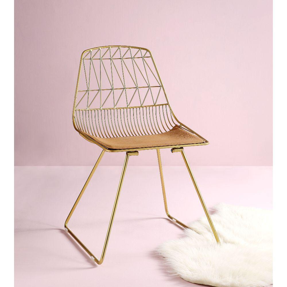 ACME Fantasia Side Chair (Set-2), Whiskey PU & Gold FredCo