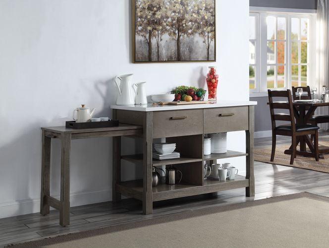 ACME Feivel Kitchen Island w/Pull Out Table, Marble Top & Gray Finish FredCo