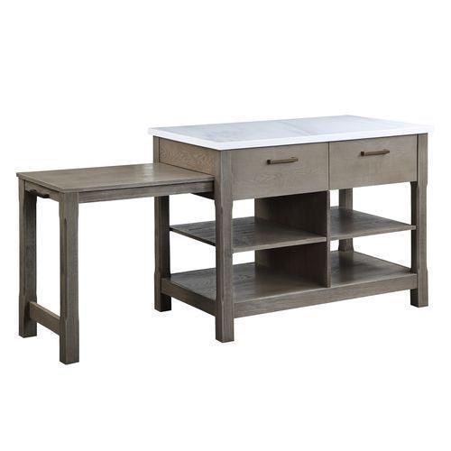 ACME Feivel Kitchen Island w/Pull Out Table, Marble Top & Gray Finish FredCo