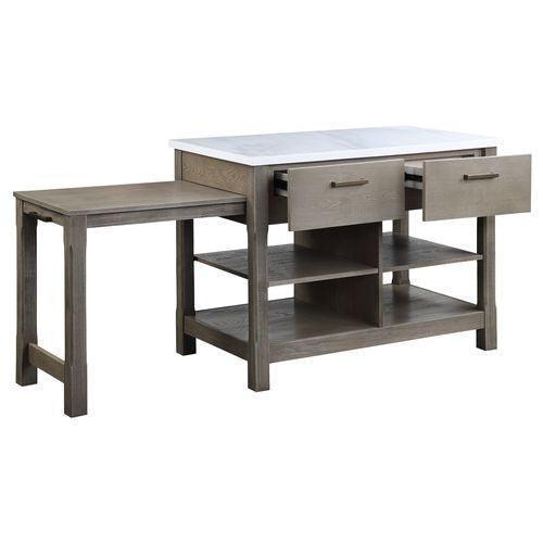 ACME Feivel Kitchen Island w/Pull Out Table, Marble Top & Gray Finish FredCo