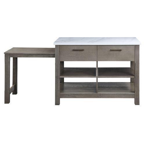 ACME Feivel Kitchen Island w/Pull Out Table, Marble Top & Gray Finish FredCo