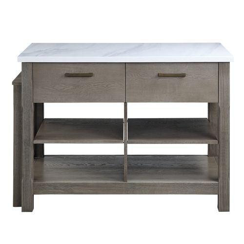 ACME Feivel Kitchen Island w/Pull Out Table, Marble Top & Gray Finish FredCo