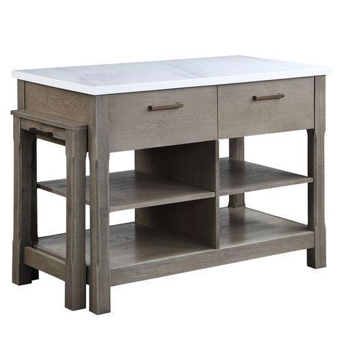 ACME Feivel Kitchen Island w/Pull Out Table, Marble Top & Gray Finish FredCo