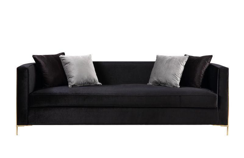 ACME Fergal Sofa w/4 Pillows, Black Velvet & Gold Finish FredCo